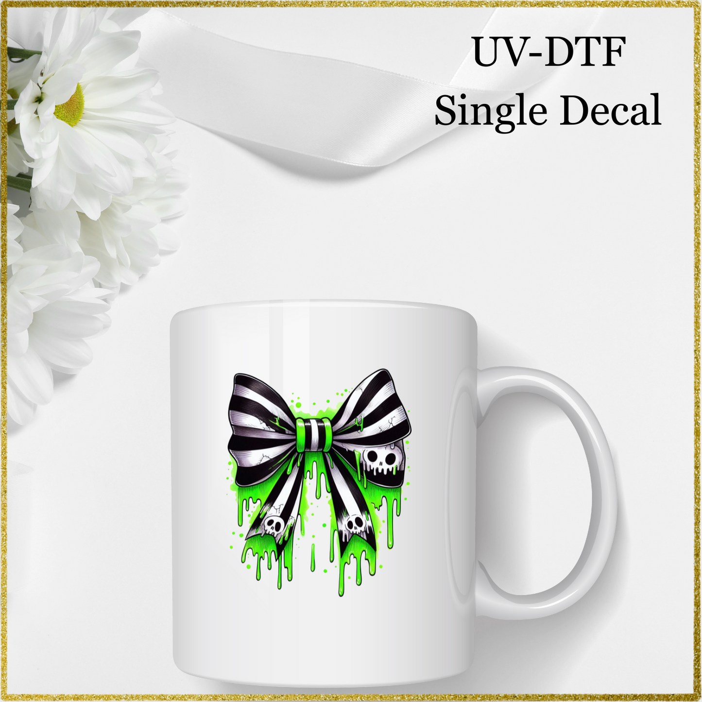 UV-DTF Single Decal - Black And Green Bow