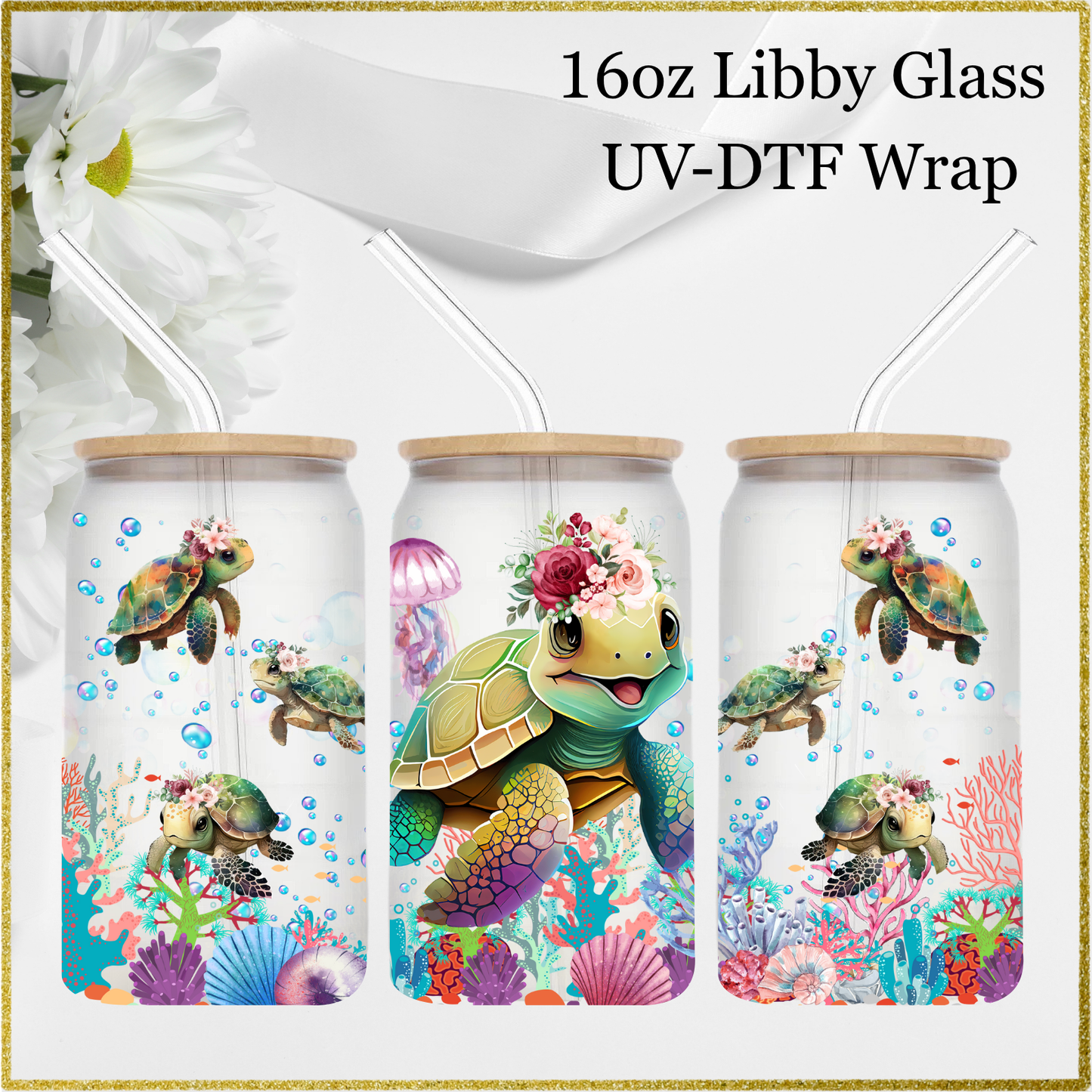 16oz UV-DTF Wrap - Cute Turtle