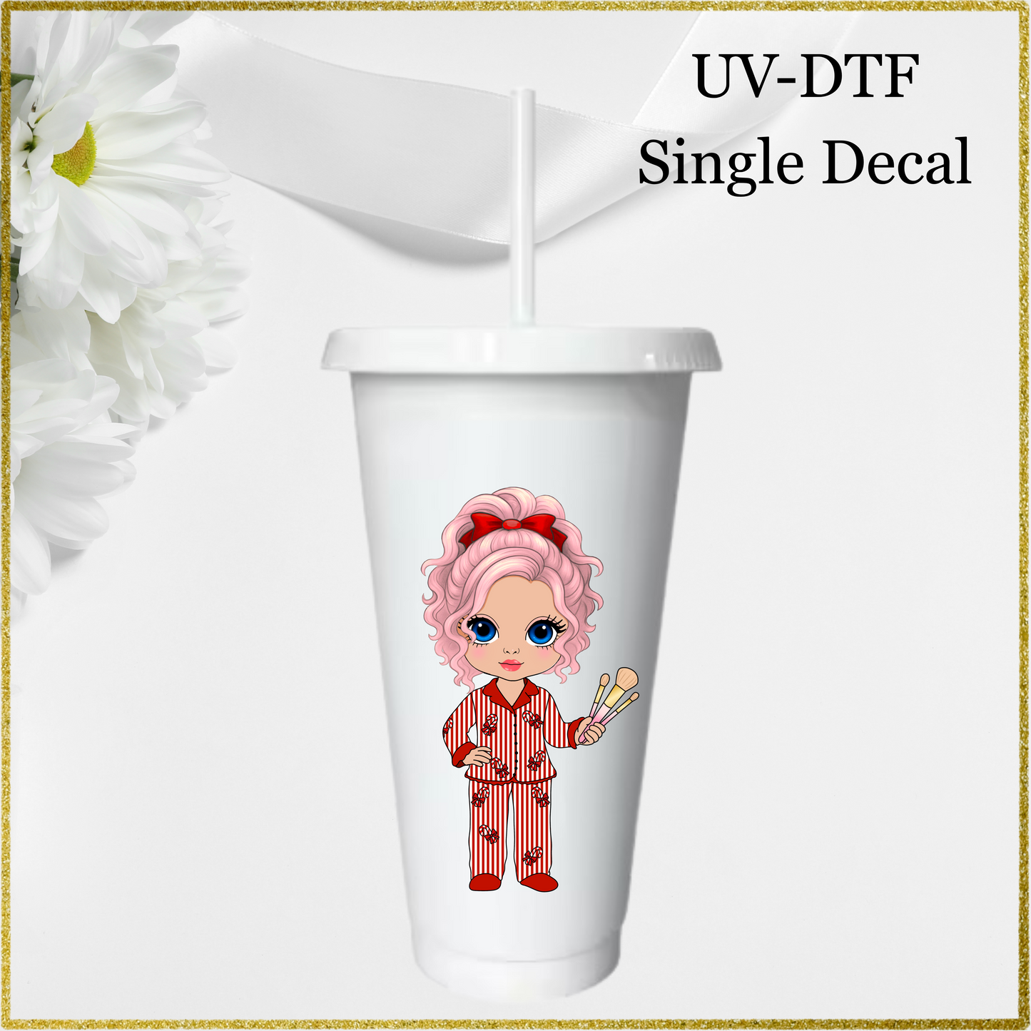 UV-DTF Single Decal - Christmas Dolly Pink Hair