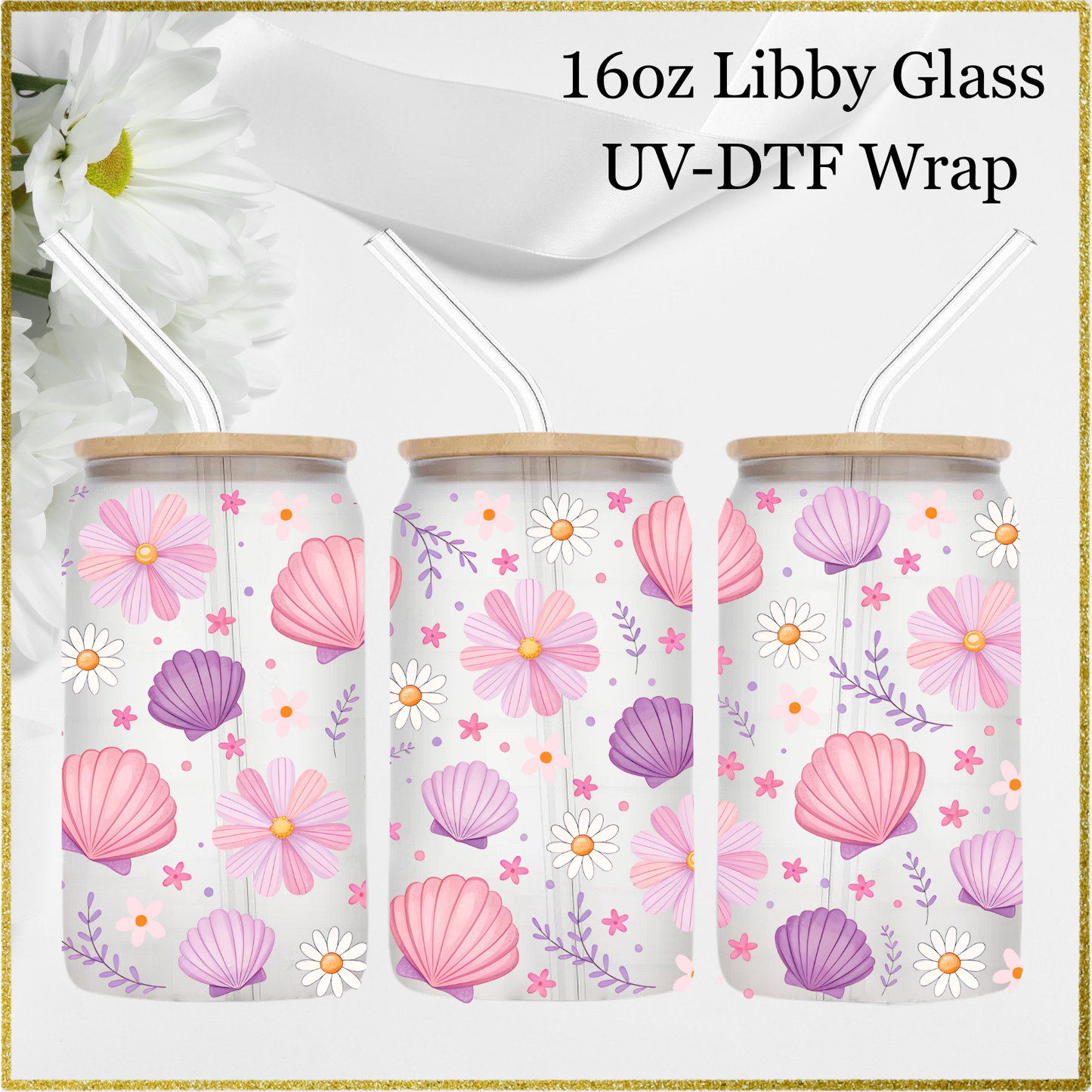 16oz UV-DTF Wrap - Pink Sea Shells