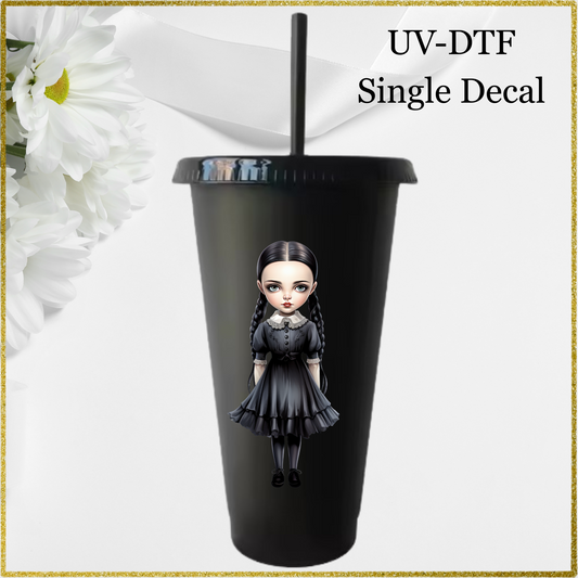 UV-DTF Single Decal - Girl in black dress (plaits)