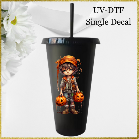 UV-DTF Single Decal - Boy Holding Pumpkins