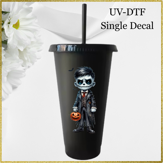 UV-DTF Single Decal - Vampire / Skeleton Holding Pumpkin