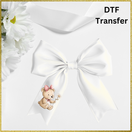 DTF Transfer - Teddy Bear Holding Flower