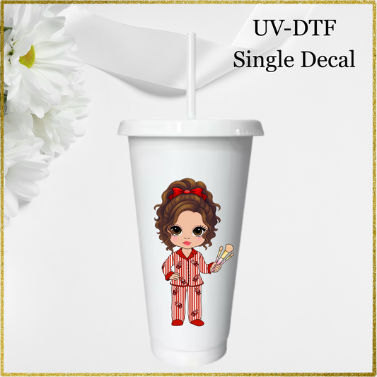 UV-DTF Single Decal - Christmas Dolly Brown Hair