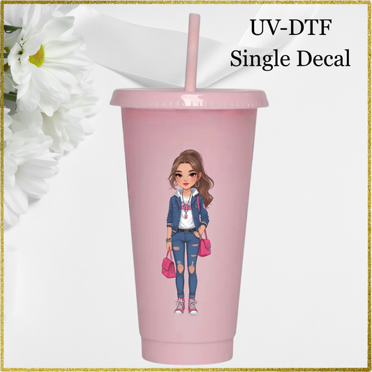 UV-DTF Single Decal - Girl with brown hair