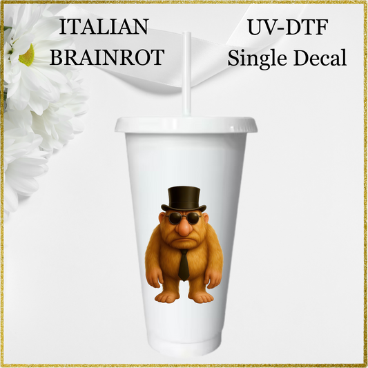 UV-DTF Single Decal - Hairy Guy With Hat and Sunglasses
