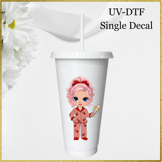 UV-DTF Single Decal - Christmas Dolly Pink Hair