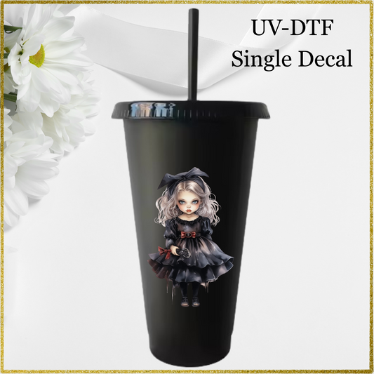 UV-DTF Single Decal - Creepy Girl Black Dress