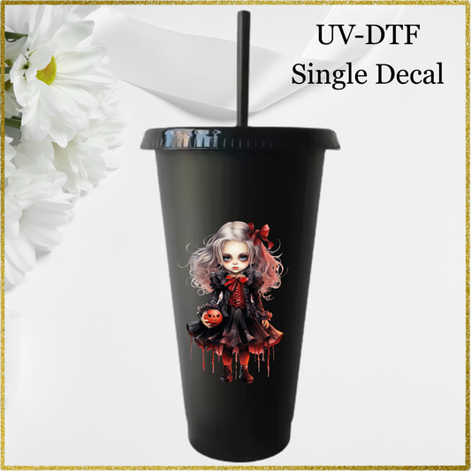 UV-DTF Single Decal - Creepy Girl Red Dress