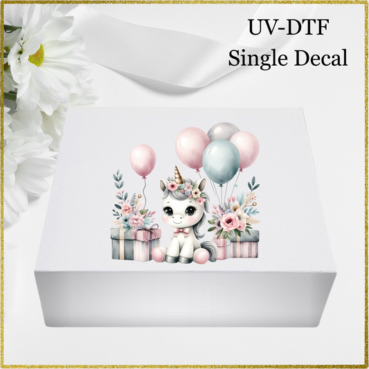 UV-DTF Single Decal - Unicorn Birthday Design